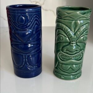 Tiki Hawiian Ceramic Mug Set - Blue and Green